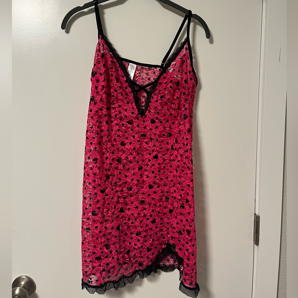 Floral Lace Trim Lingerie Chemise - Pink